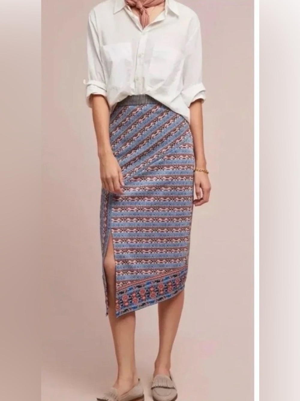 Anthropologie Akemi + Kin Fair Isle Pencil Straight Skirt XS Slit Stretch
